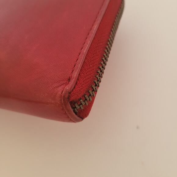 Burberry Black Label Leather Zip Around Wallet Red Clutch Logo Large Designer - Picture 12 of 13
